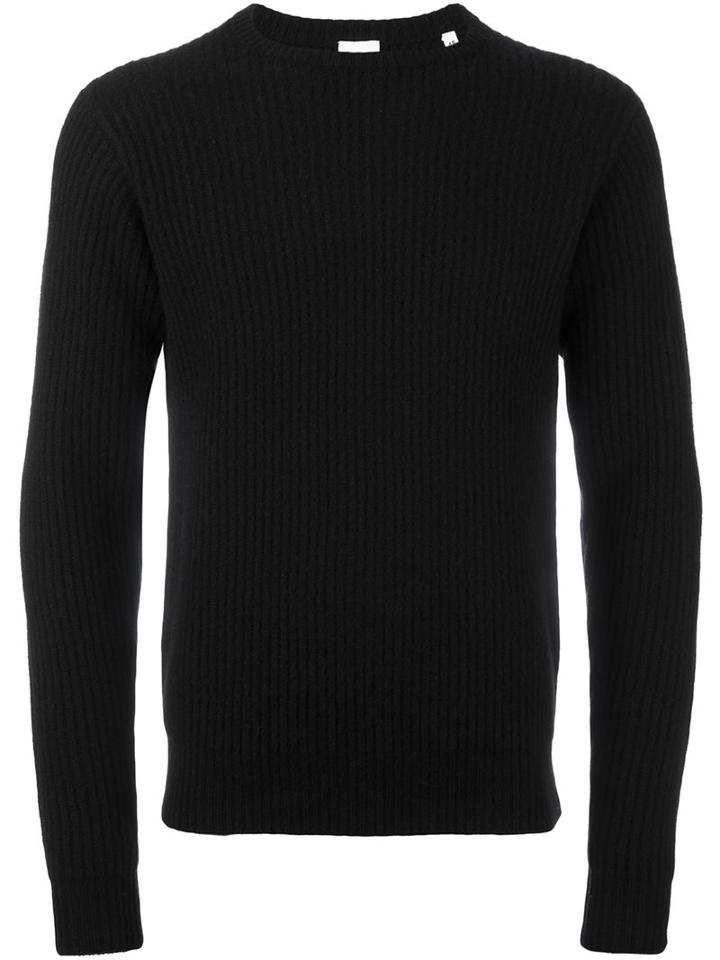 Aspesi Crew Neck Ribbed Pullover, Men's, Size: 48, Black, Cashmere/wool/yak