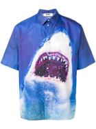 Msgm Shark Print Shortsleeved Shirt - Blue