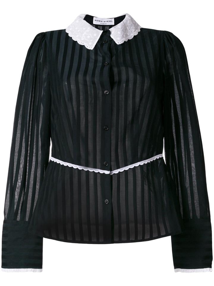 Sonia Rykiel Contrast Collar Striped Blouse - Black