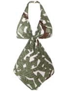 Adriana Degreas Printed Cut Out Swimsuit - Green