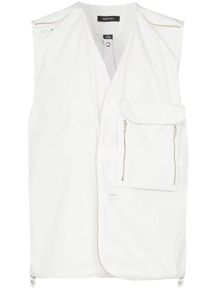 Portvel Utility Zipper Pocketed Gilet - Blue
