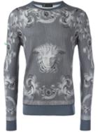 Versace 'lenticular Foulard' Jumper, Men's, Size: 52, Grey, Wool/silk