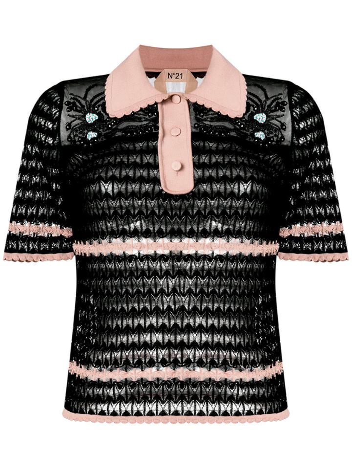 No21 Sheer Collar Blouse - Black