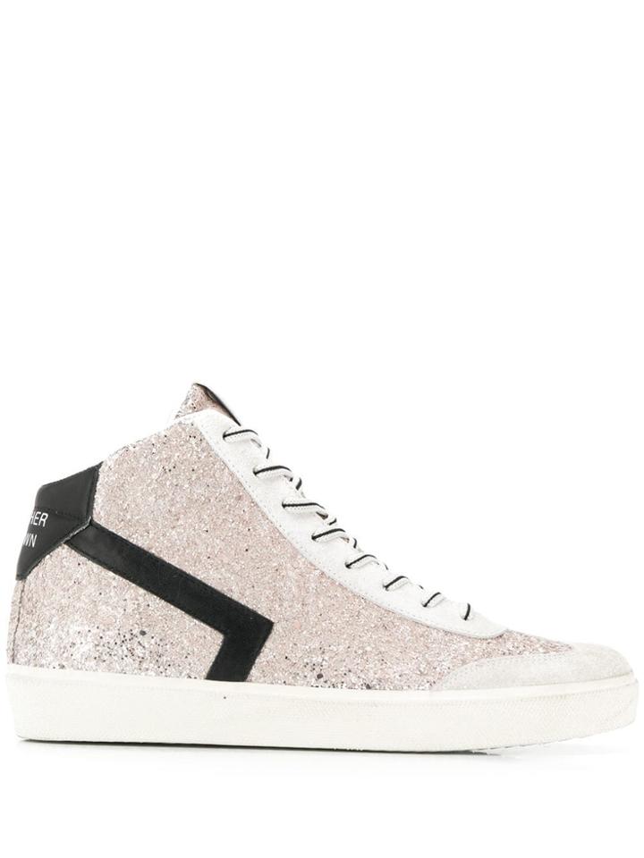 Leather Crown Embellished Hi-top Sneakers - Pink