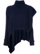 Ports 1961 Knit Asymmetric Roll Neck Jumper - Blue
