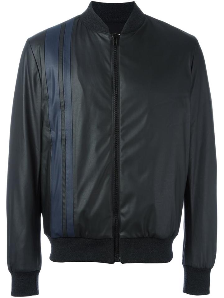 Msgm Striped Detail Bomber Jacket, Men's, Size: 50, Black, Polyester/polyurethane/cotton