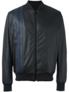 Msgm Striped Detail Bomber Jacket, Men's, Size: 50, Black, Polyester/polyurethane/cotton