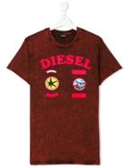 Diesel Kids Teen Stone Washed Badge T-shirt - Red