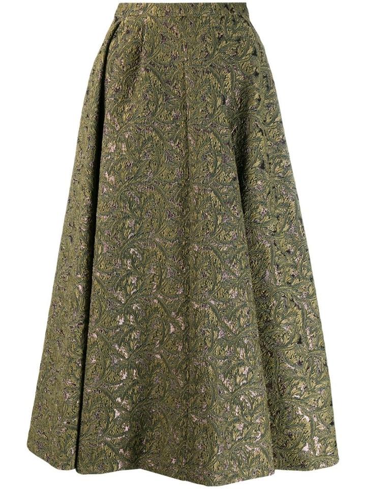 Rochas A-line Brocade Midi Skirt - Green