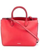 Jil Sander Front Logo Tote Bag, Women's, Red, Calf Leather