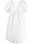 Cecilie Bahnsen Balloon Sleeve Flower Embroidered Dress - White