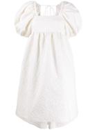 Cecilie Bahnsen Balloon Sleeve Flower Embroidered Dress - White