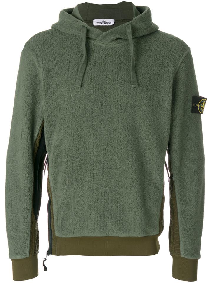 Stone Island Logo Plaque Fleece Hoodie - Green