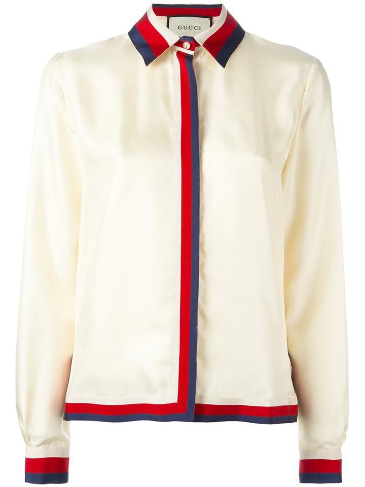 Gucci Web Trim Shirt, Women's, Size: 40, Nude/neutrals, Silk/viscose/cotton