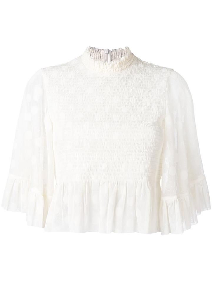 Mcq Alexander Mcqueen - Smocked Ruffle Top - Women - Polyamide/polyester/viscose - 42, White, Polyamide/polyester/viscose