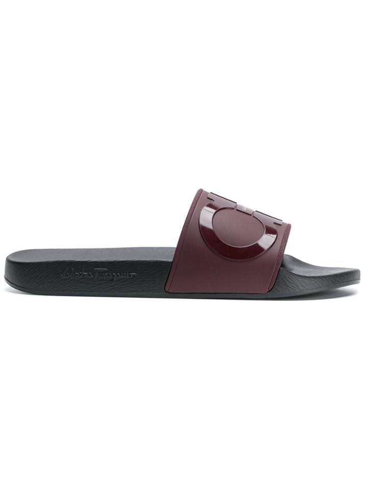 Salvatore Ferragamo Double Gancio Slides - Red
