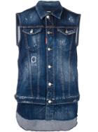 Dsquared2 Distressed Denim Vest, Men's, Size: 48, Blue, Cotton/spandex/elastane/calf Leather/magnesium