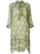 Prada Floral-print Tie-neck Dress - Green