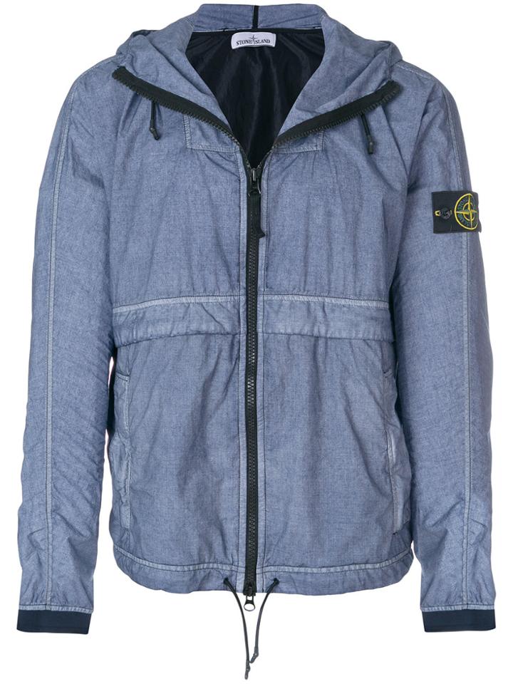 Stone Island Zip Front Hooded Jacket - Blue
