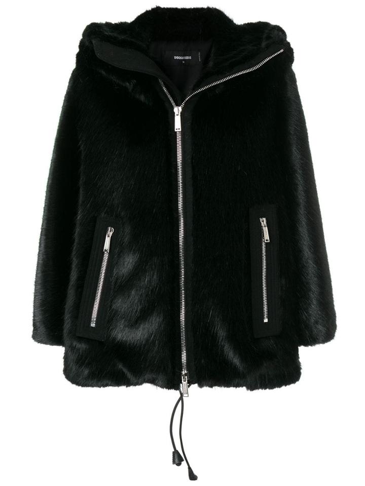 Dsquared2 Faux Fur Hooded Jacket - Black