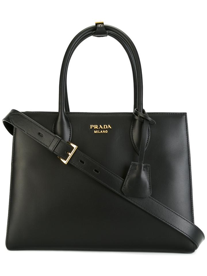 Prada Red Panel Classic Tote, Women's, Black, Calf Leather