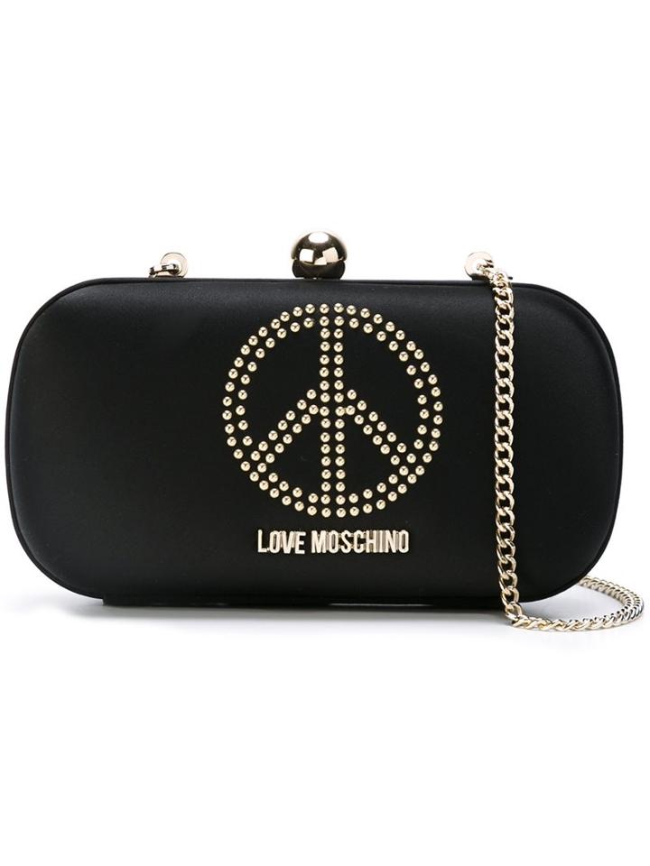 Love Moschino Studded Peace Symbol Clutch, Women's, Black