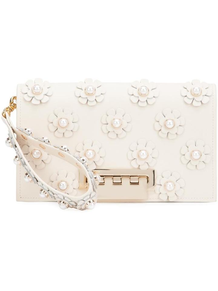 Zac Zac Posen - Flower Embellished Clutch - Women - Calf Leather - One Size, White, Calf Leather