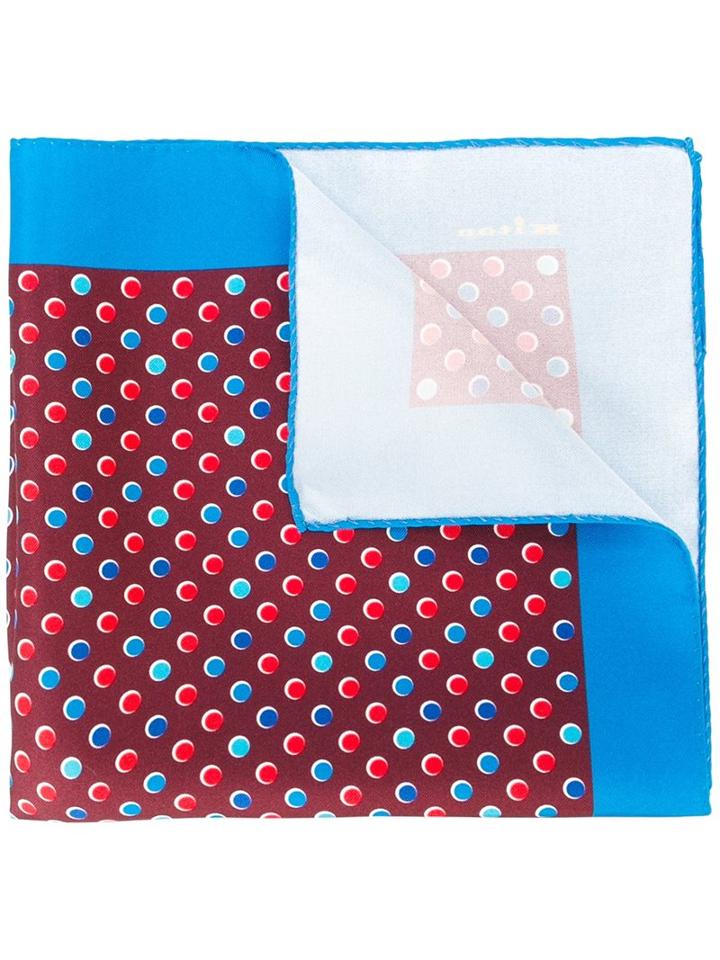 Kiton Dot Print Pocket Square, Men's, Blue, Silk