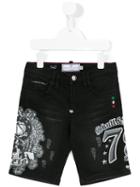 Philipp Plein Kids Printed Denim Shorts, Boy's, Size: 12 Yrs, Black