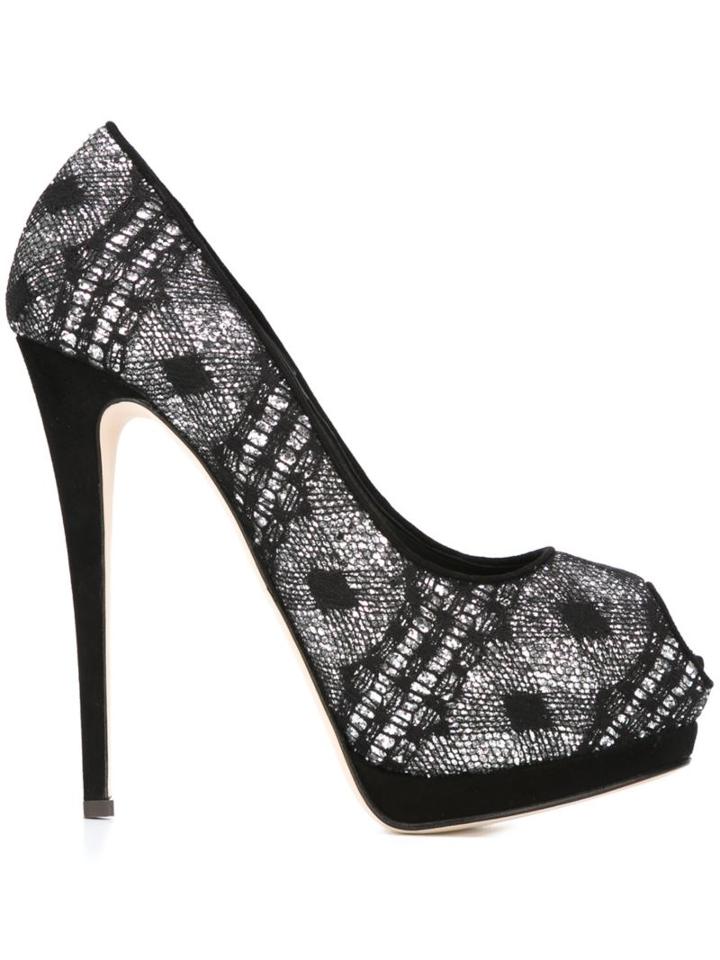Giuseppe Zanotti Design Sharon Glitter Pumps, Women's, Size: 39, Grey, Suede/pvc/leather