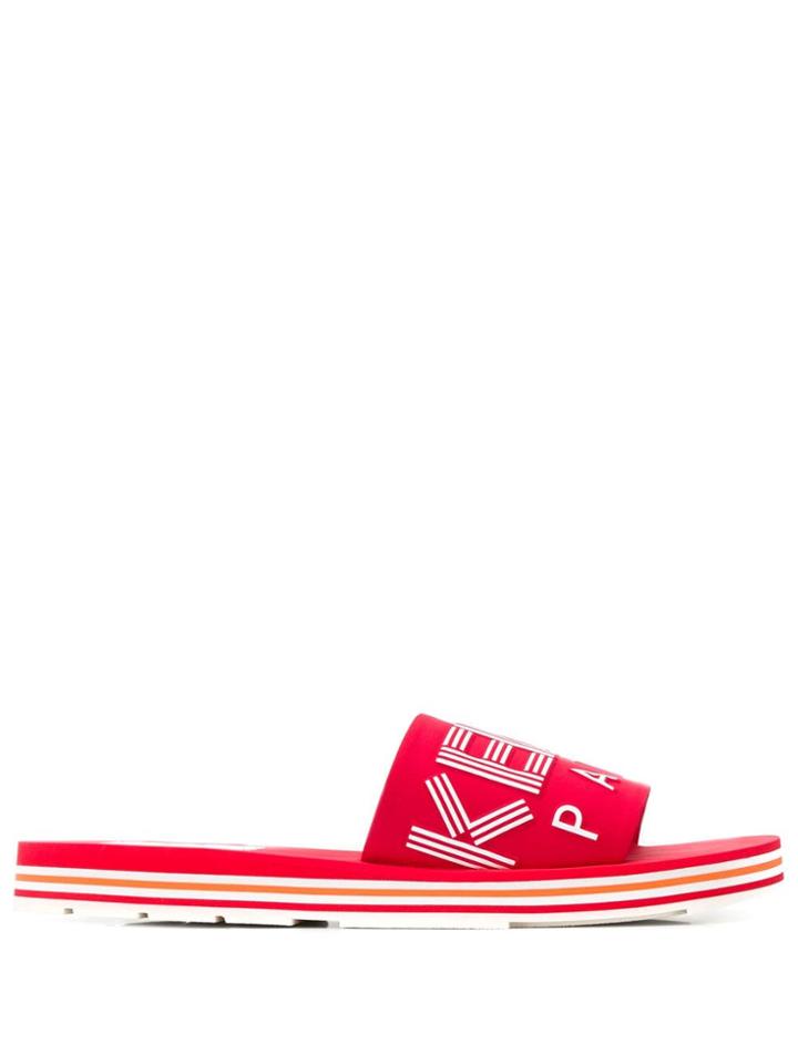 Kenzo Embossed Logo Slides - Red