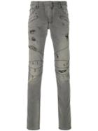 Pierre Balmain Distressed Slim Fit Jeans - Grey
