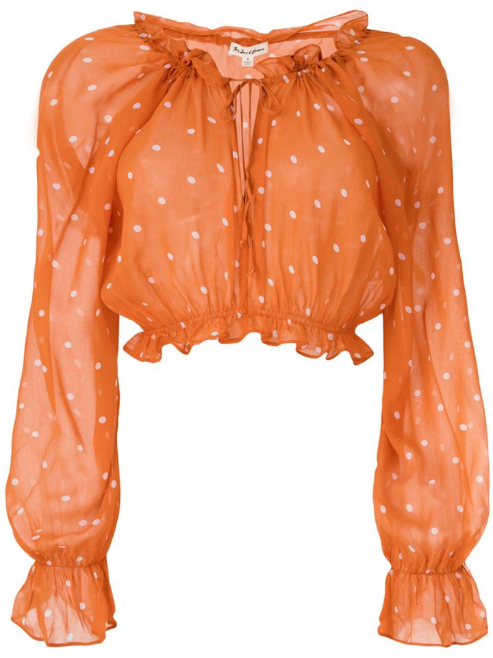 For Love And Lemons Cropped Polka-dot Blouse - Yellow & Orange