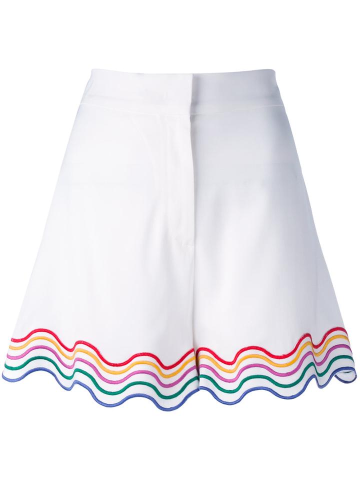 Sara Battaglia - Rainbow Trim Shorts - Women - Cotton/spandex/elastane/viscose - 42, White, Cotton/spandex/elastane/viscose