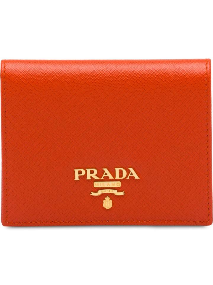Prada Small Logo Plaque Wallet - Orange