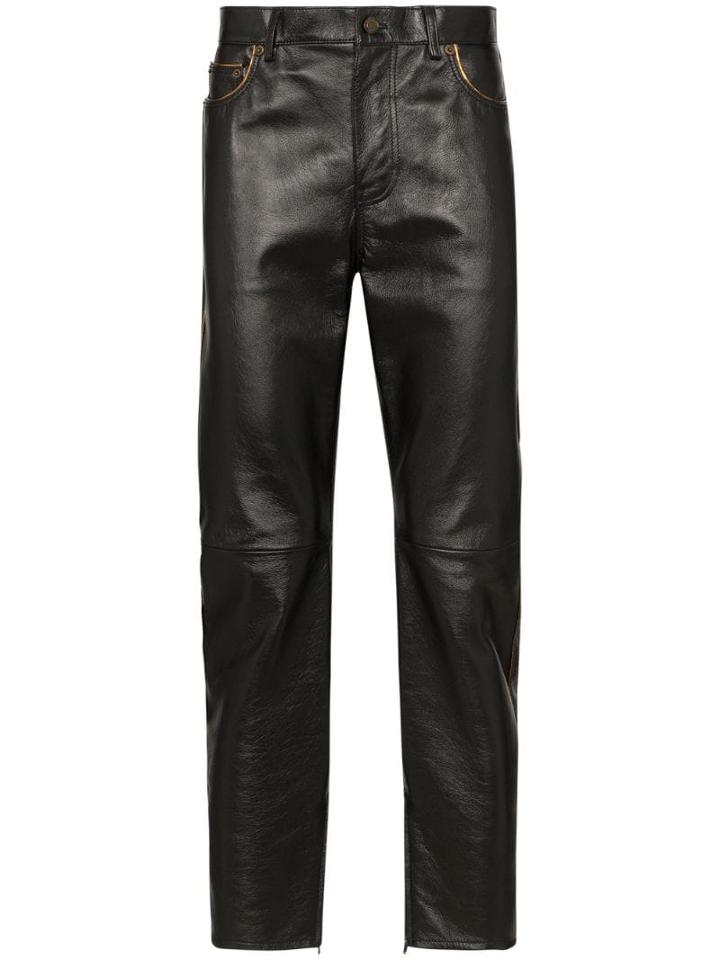Saint Laurent Slim-leg Leather Trousers - Black