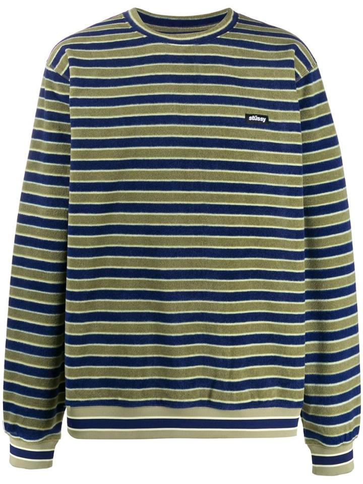 Stussy Striped Fleece Jumper - Blue
