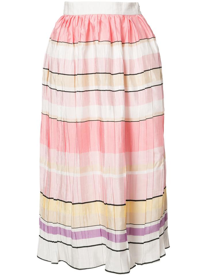 Monique Lhuillier - Striped Midi Skirt - Women - Silk - 4, White, Silk