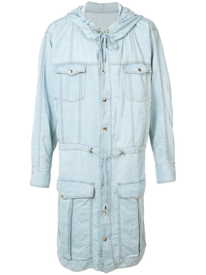 Balmain Denim Style Hooded Jacket, Men's, Size: Xxl, Blue, Cotton/linen/flax