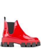 Prada Oversized Ridged Sole Chelsea Boots - Red