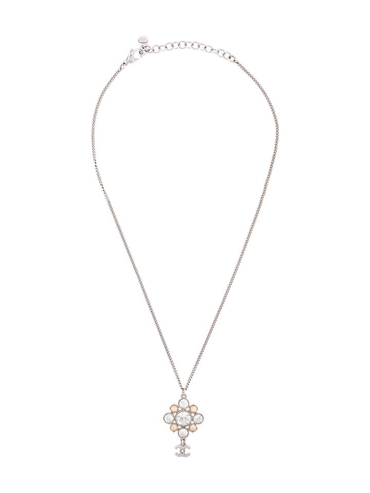 Chanel Vintage Cc Logo Jewel Pendant Necklace - Metallic