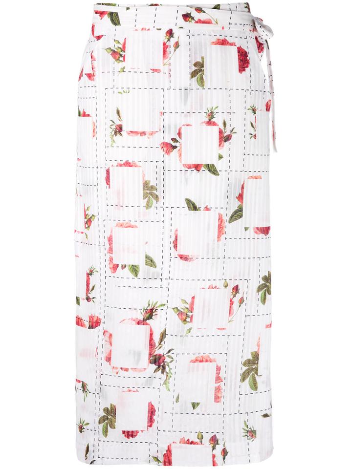 Chalayan Rose Print Wrap Skirt, Women's, Size: Small, White, Cotton