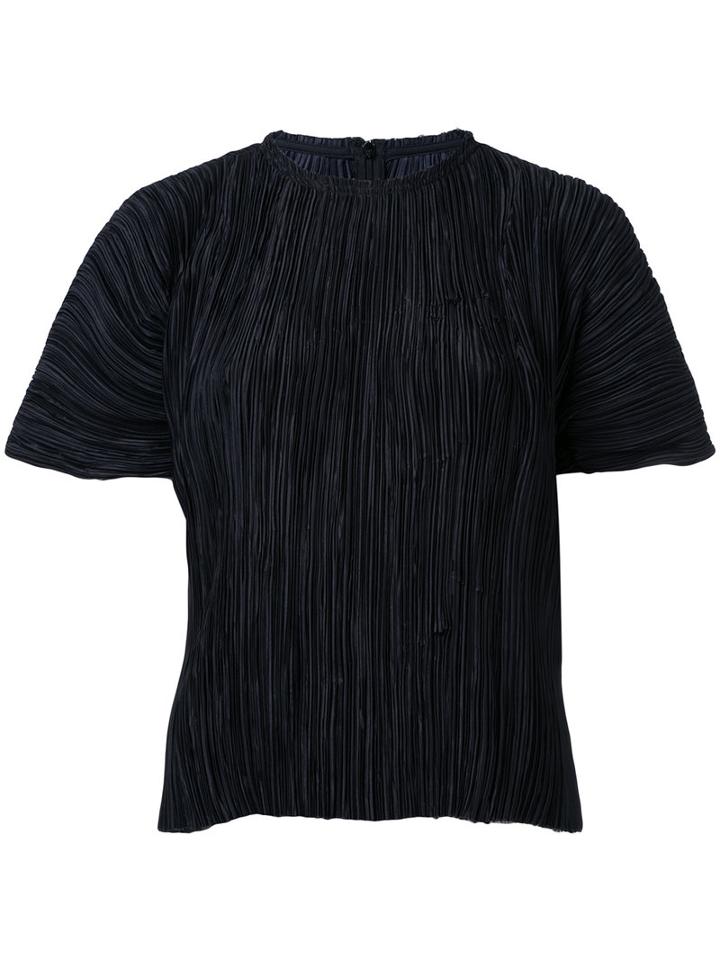 Haider Ackermann - Short Sleeve Pleated Top - Women - Polyester - 38, Black, Polyester