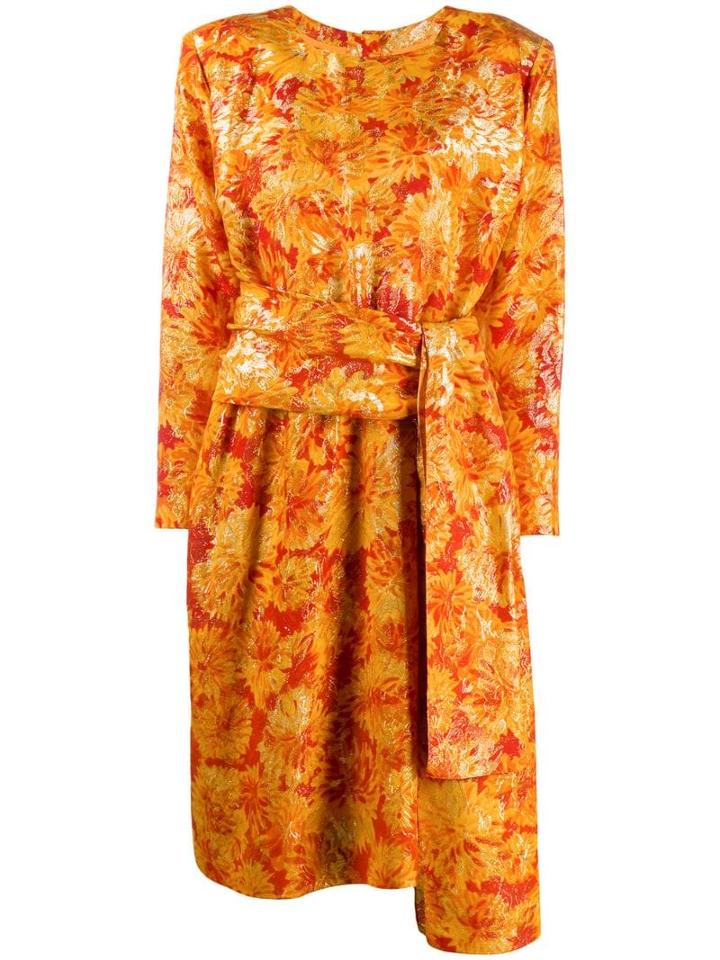 Yves Saint Laurent Pre-owned Lurex Detailing Floral Dress - Orange