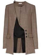 Delada Asymmetric Lapel Check Blazer - Brown
