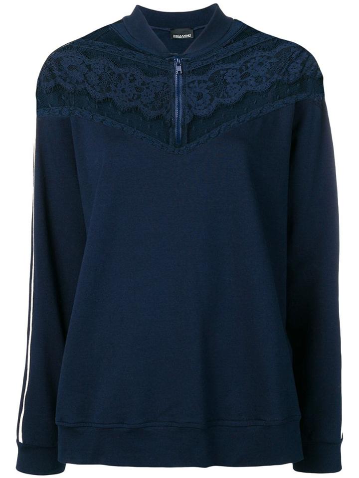 Ermanno Ermanno Embroidered Lace Detail Blouse - Blue