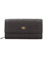 Bottega Veneta Logo Plaque Intrecciato Wallet - Black