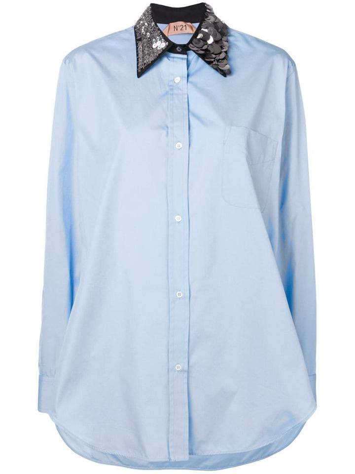 No21 Oversized Sequin-collar Shirt - Blue