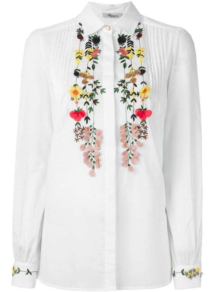 Blumarine Floral Appliqué Blouse, Women's, Size: 46, White, Cotton/viscose/polyester
