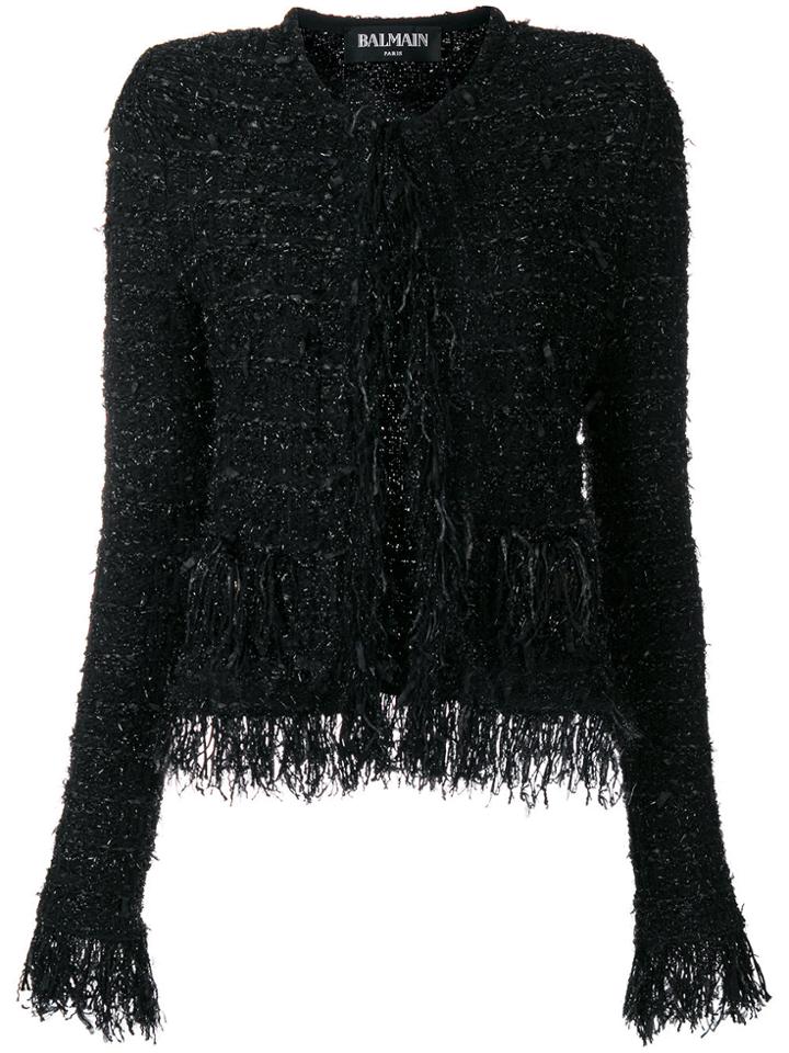 Balmain Fringed Bouclé Cardigan - Black